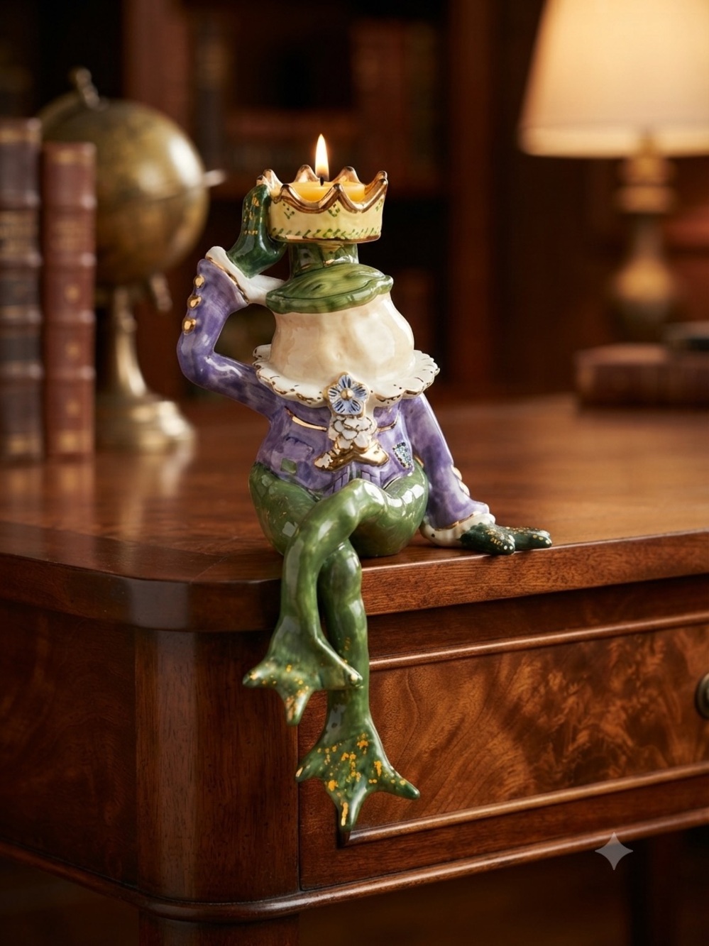 Vintage 2000 Heather Goldminc Clayworks Frog Prince Shelf Sitter Candle Holder